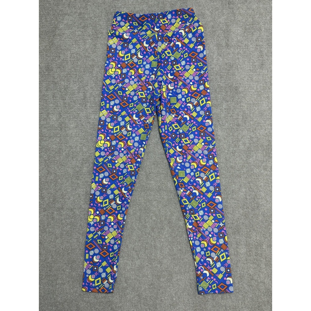 LuLaRoe Leggings Tween Girls Blue Geometric Pattern Stretch Pants Colorful Print